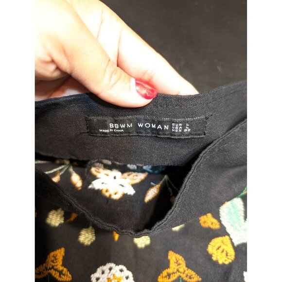 Zara BBWM Black Floral Embroidered Bohemian Mini Skirt Large - Picture 8 of 8